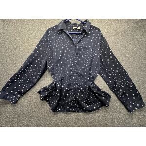 Chico’s Navy White Stars Galaxy Celestial Button-Down Top Size 3